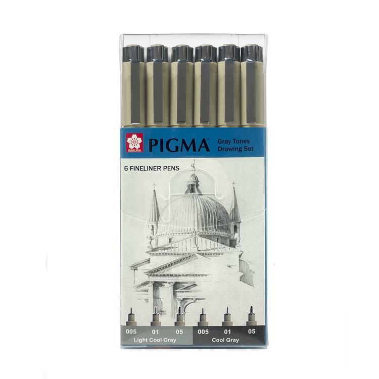 Sakura Pigma Grey Tones Drawing Set 6 Pens