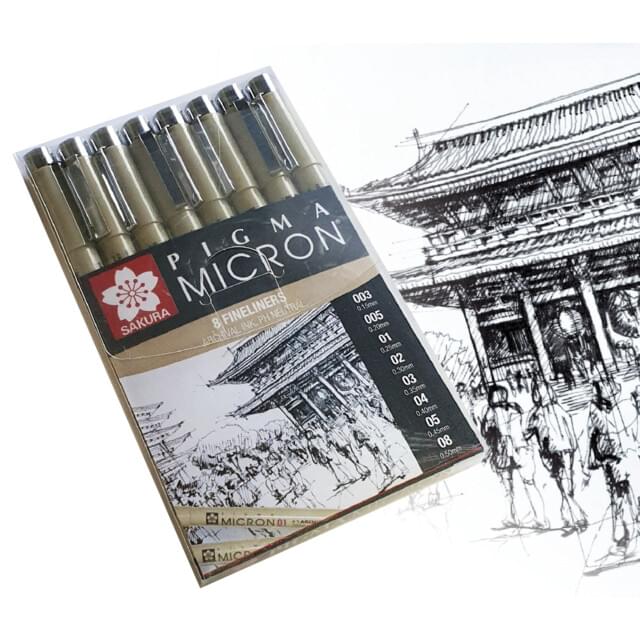 Sakura Pigma Micron 8 Pen Black Ink Set