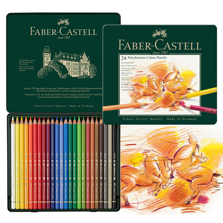 Faber-Castell Polychromos Colour Pencils - Tin Box of 12 / 24 / 36 / 60 / 120