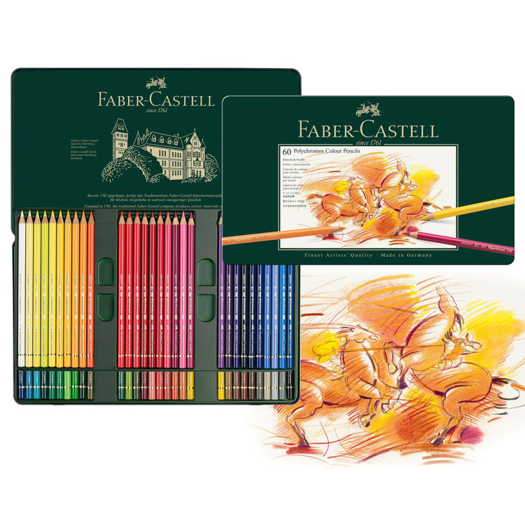 Faber-Castell Polychromos Colour Pencils - Tin Box of 12 / 24 / 36 / 60 / 120