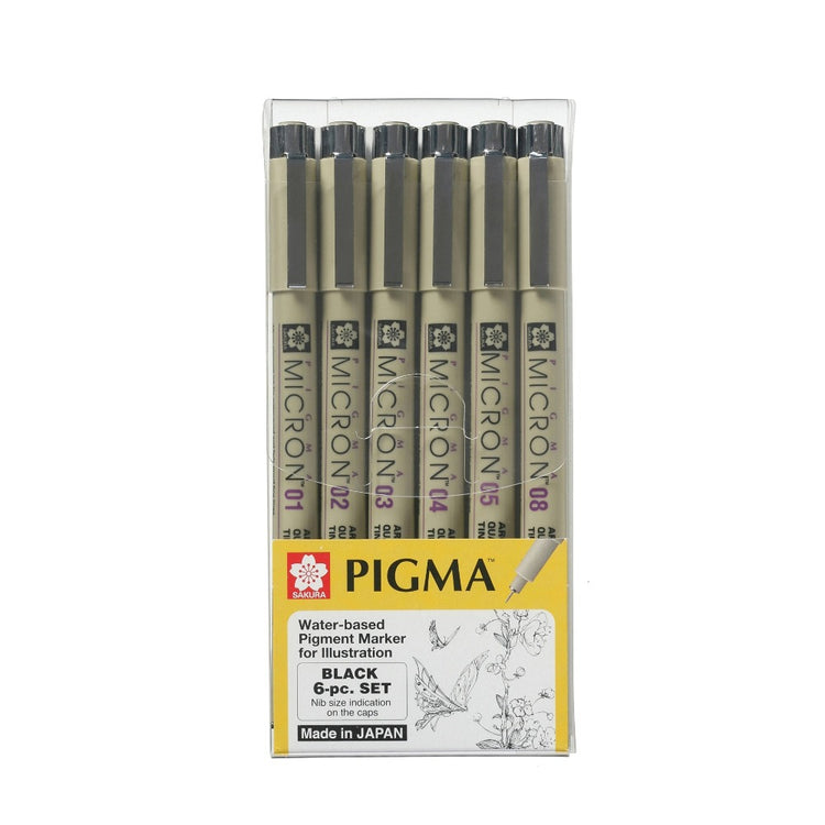 Sakura Pigma Micron 6 Pen Black Ink Set