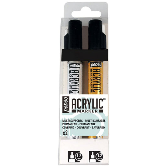 Pebeo Acrylic Markers - 1.2mm Gold and Silver Set