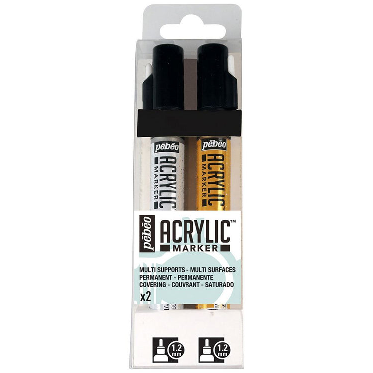 Pebeo Acrylic Markers - 1.2mm Gold and Silver Set