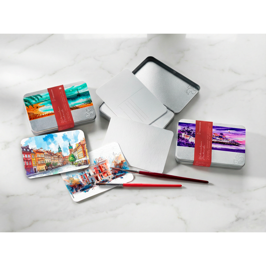 Hahnemuhle Watercolour Postcards in Metal Box - cold pressed and rough