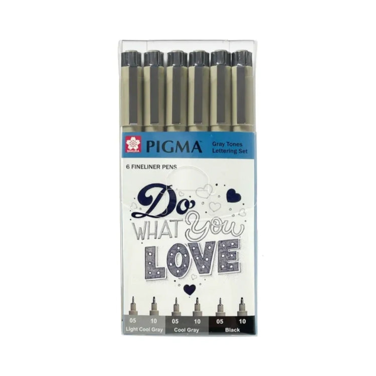 Sakura Pigma Grey Tones Lettering Set 6 Pens