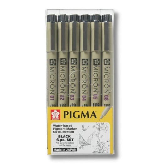 Sakura Pigma Micron 6 Pen Black Ink Set