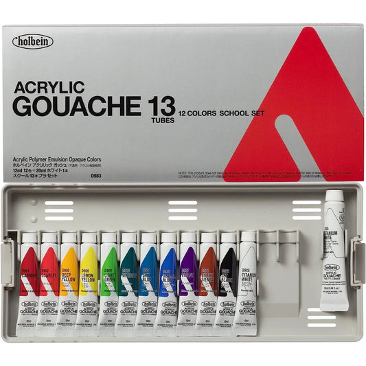 Holbein Acrylic Gouache 13 x 12ml School Set with Palette