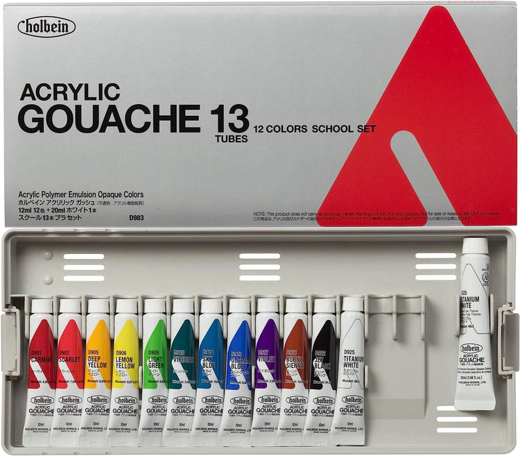 Holbein Acrylic Gouache 13 x 12ml School Set with Palette