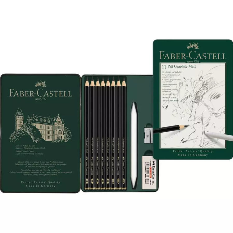 Faber-Castell Pitt Graphite Matt Pencils, Tin Box of 11
